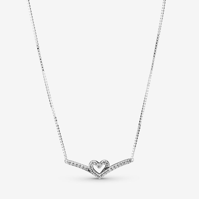 Sparkling Wishbone Heart Collier Necklace 399273C01