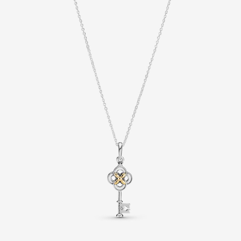 Two-tone Key & Flower Necklace 399339C01
