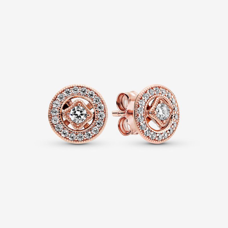Vintage Circle Stud Earrings Rose gold plated 280721CZ