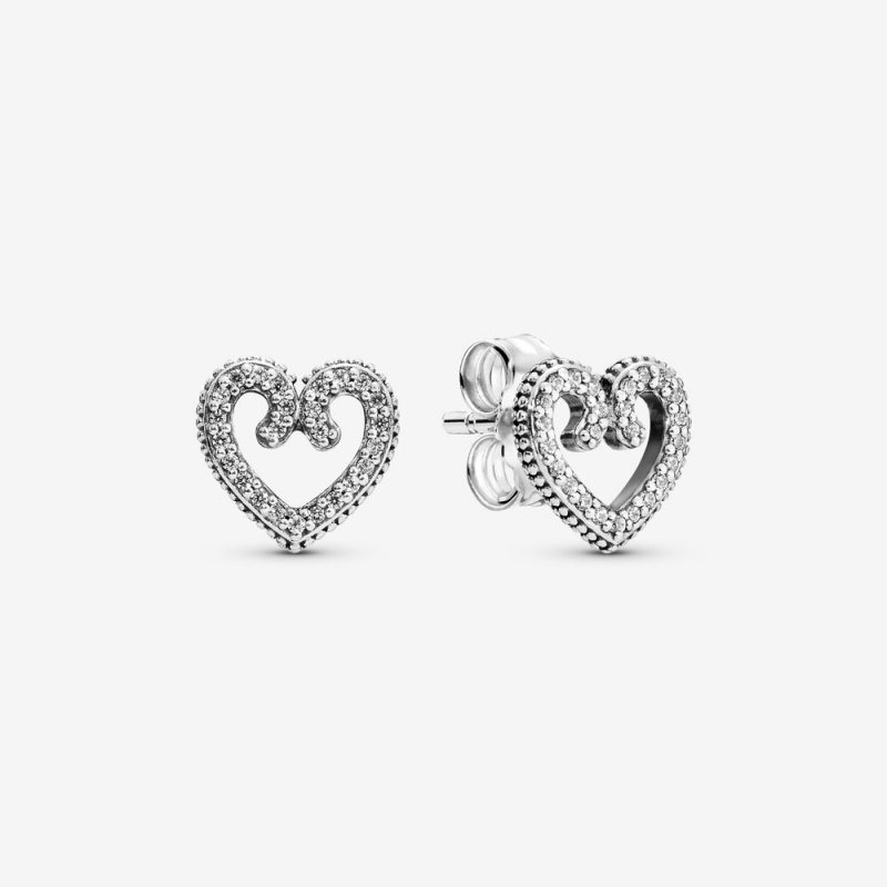 Heart Swirl Stud Earrings 297099CZ