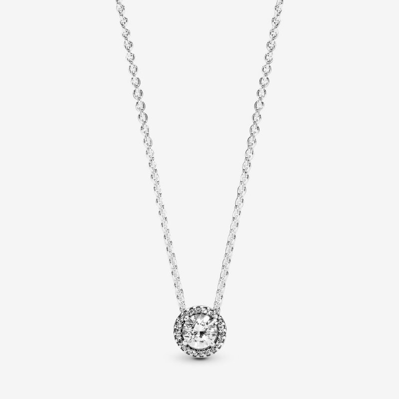 Round Sparkle Halo Necklace Sterling silver 396240CZ