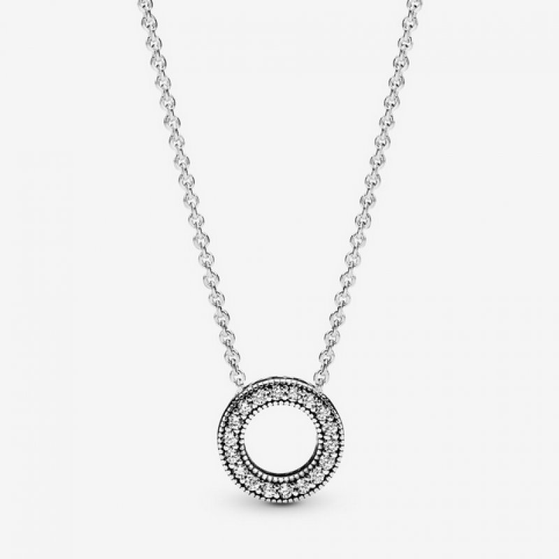 Pandora Logo Pave Circle Collier Necklace Sterling silver 397436CZ