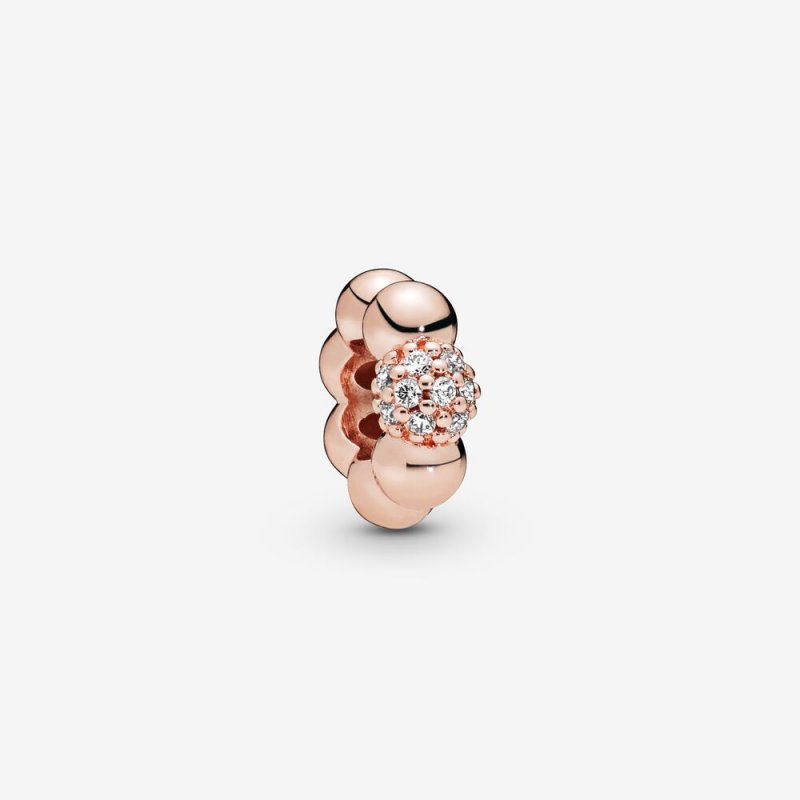 Polished & Pave Bead Spacer Charm Rose gold plated 788310CZ