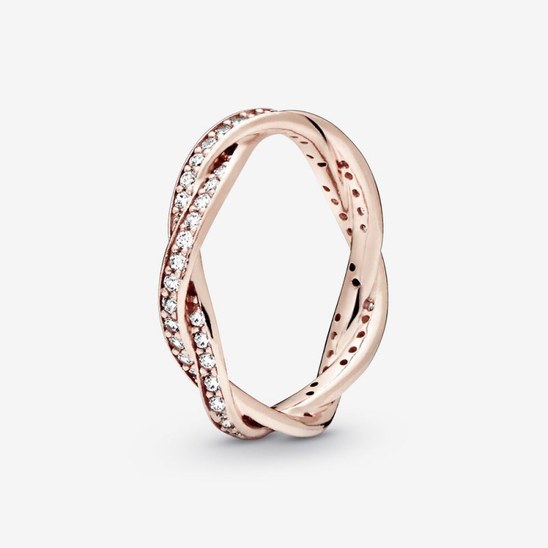 Sparkling Twisted Lines Ring Rose gold plated 180892CZ