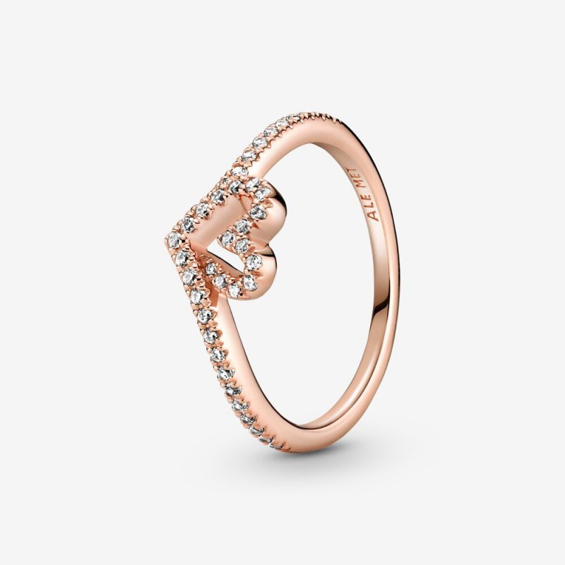 Sparkling Wishbone Heart Ring Rose gold plated 189302C01