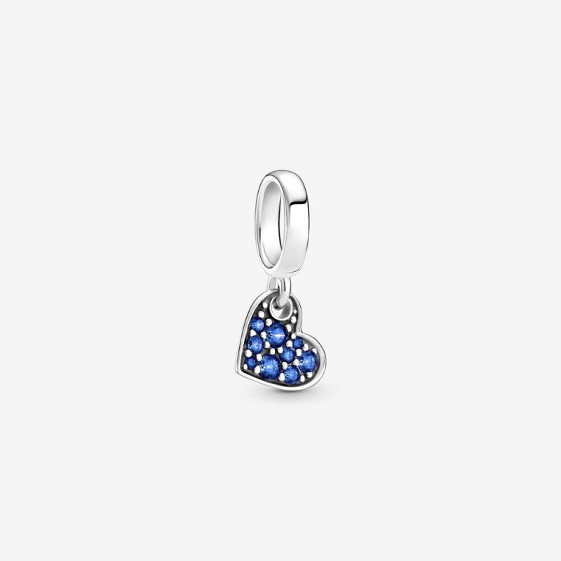 Stellar Blue Pave Tilted Heart Dangle Charm Sterling silver 799404C01
